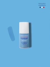 White deodorant stick with blue and white label. Organic, natural deodorant.