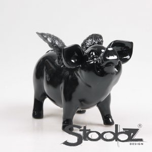 Piggy bank with wings black 14x25x15 cm