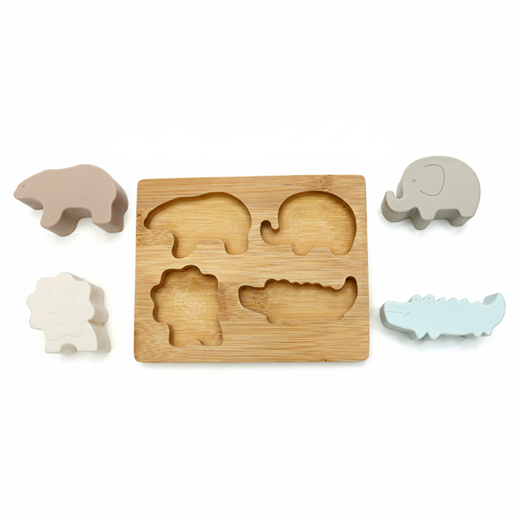 Morbido e duro | PUZZLE Animali Bambù e silicone | Pastello
