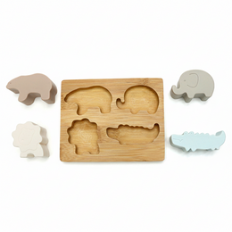 Morbido e duro | PUZZLE Animali Bambù e silicone | Pastello