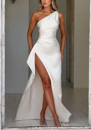 Sexy One-Shoulder-Kleid mit rückenfreiem Schlitz und Sommer, elegant, schmal geschnitten, einfarbig, Satin-Kleider für Damen