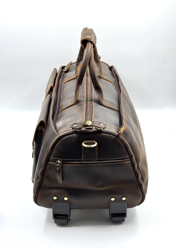Handgefertigte Garderobentasche aus geöltem Leder – handgefertigte 60 cm große Kleidertasche mit speziellem Schuhfach