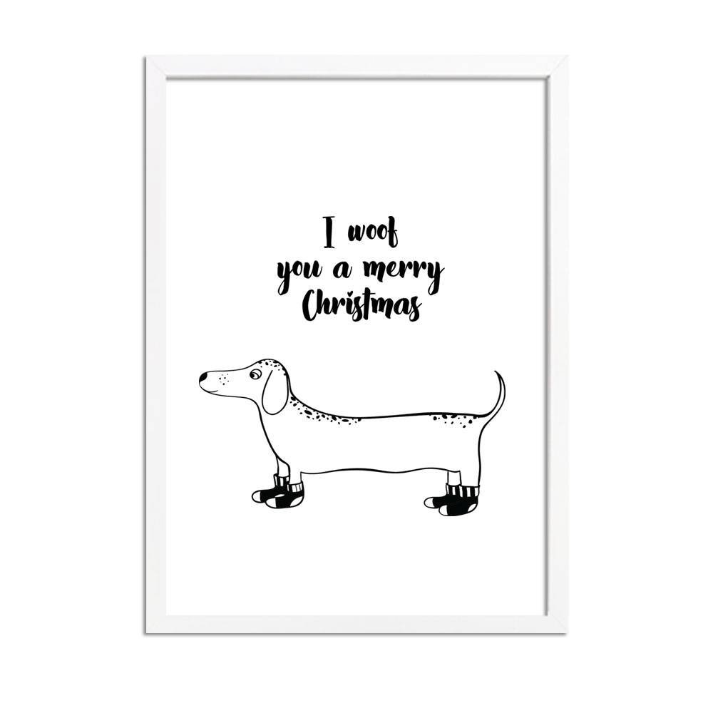 Christmas poster I woof you a merry Christmas - Christmas decoration - Black and white
