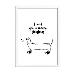 Kerstposter I woof you a merry Christmas - kerstdecoratie - Zwart wit