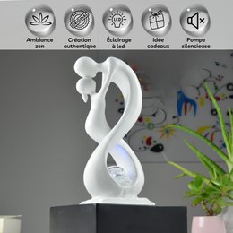 Fontaine d'Intérieur - Amor Noir et Blanc - Moderne avec Lumière LED Coloré - Sculpture Amoureux Amovible – Décoration d’intérieur Contemporaine – Boule en Rotation
