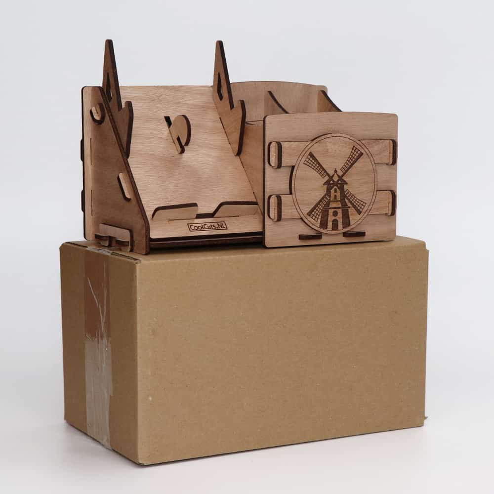 CoolCuts Mill Desk Organizer Including Mobile / Tablet Holder in Brown