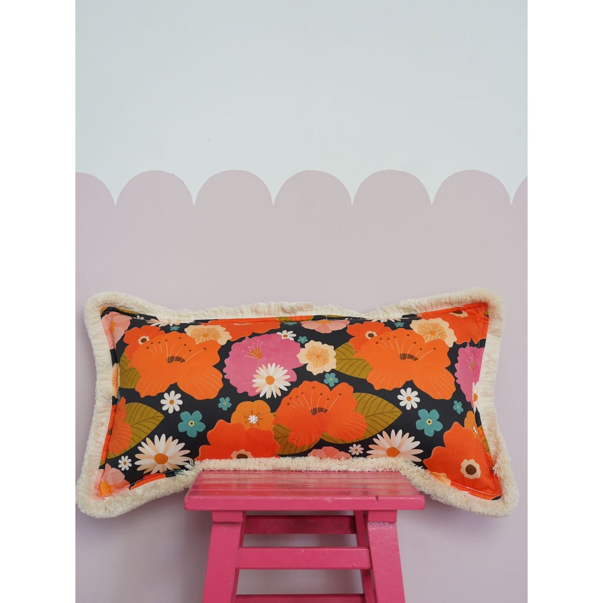 Bolster with fringe "Picnic with Flowers"