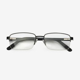 Black rectangular eyeglasses with metal frames.