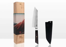 Cuchillo - Bunka Santoku con Saya de bambú y caja de bambú - Hoja de 170 mm