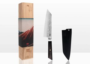 Messer - Bunka Santoku mit Bambus-Saya und Bambusbox - 170-mm-Klinge