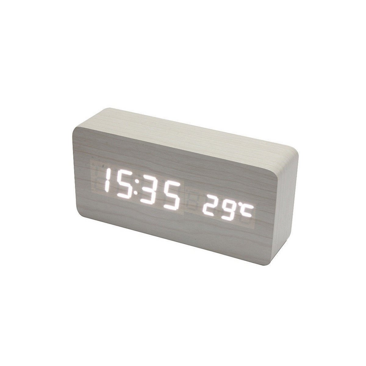 Wooden alarm clock large white