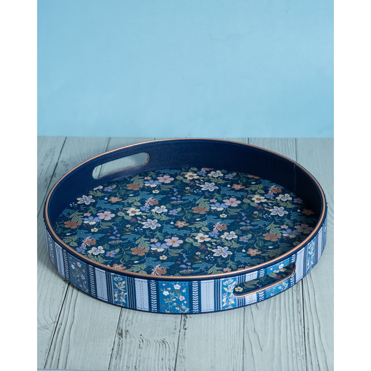 Decorative Tray | Vegan Round Serving Floral Dia | Leather