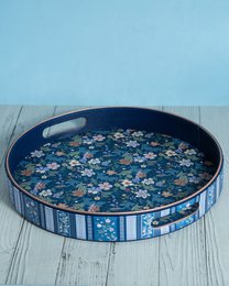 Decorative Tray | Vegan Round Serving Floral Dia | Leather