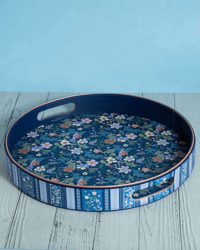 Decorative Tray | Vegan Round Serving Floral Dia | Leather
