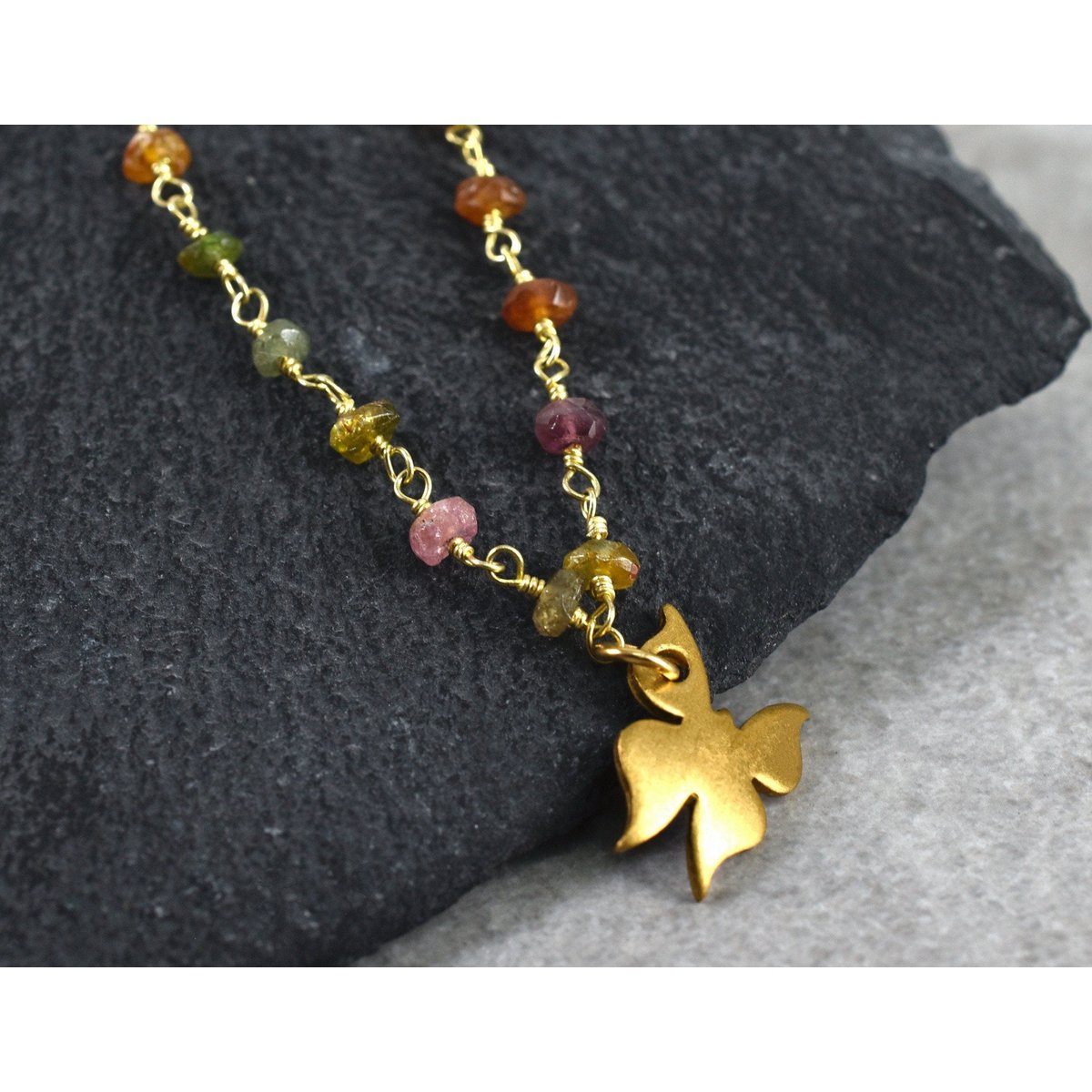 Toermalijn gouden vlinderketting - edelsteen gradiënt metamorfose hanger VIK-134 ketting