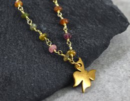 Toermalijn gouden vlinderketting - edelsteen gradiënt metamorfose hanger VIK-134 ketting