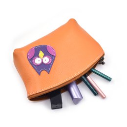 Violeta the Owl Orange Leather Makeup Bag