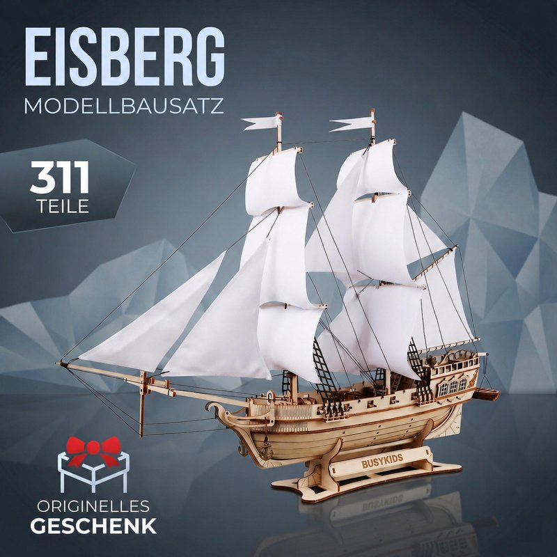 Brigg aus Holz zum Bauen Eisberg – 3D-Holzpuzzle 311 Teile, Schiffsmodell mit Segeln und Takelage, Modellbausatz ab 12 Jahren