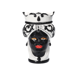 Weiß/schwarze Keramikvase mit Frauenkopf, H 20 x Ø 14 cm (klein)