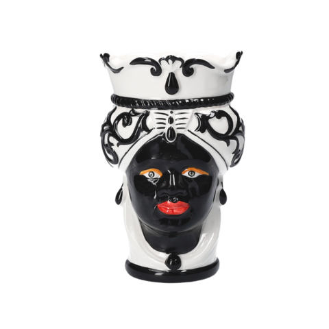 White/black ceramic woman head vase h 20 x Ø 14 cm (Small)