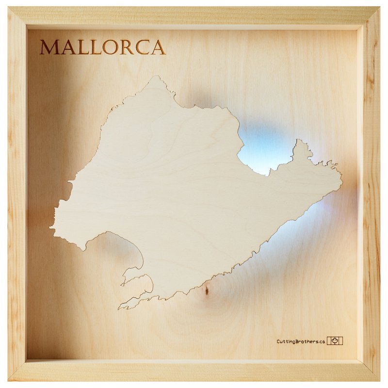 MALLORCA - MAPA DE LUZ DE LA ISLA (LED) de madera 3D