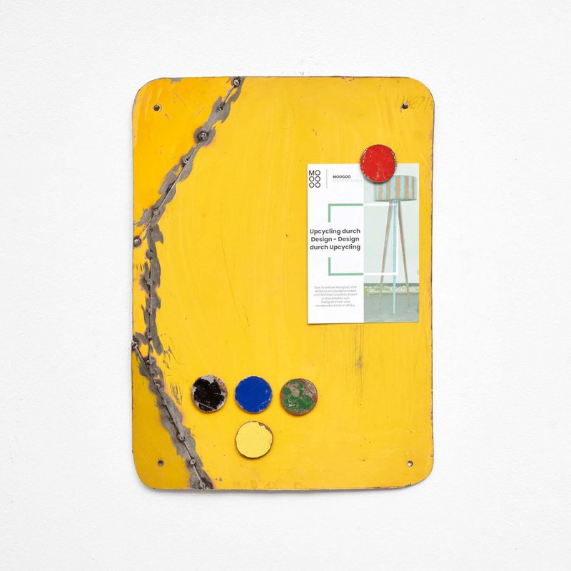 Magnetic board made from recycled oil drums with 5 colorful magnets
