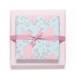 Papier d'emballage à la menthe et rose avec des poulpes, le papier d'emballage des enfants avec un motif de poulpe pour l'anniversaire des enfants, pour des cadeaux pour la naissance ou le baptême