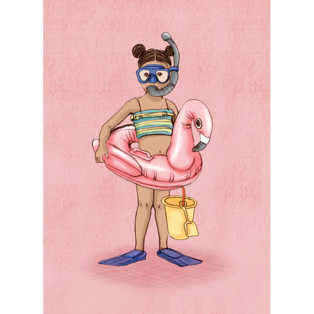 Postkarte Flamingo-Mädchen