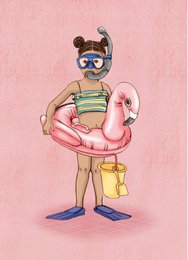 Postkarte Flamingo-Mädchen