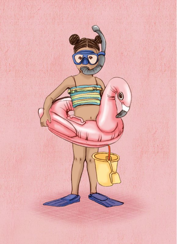 Postkarte Flamingo-Mädchen