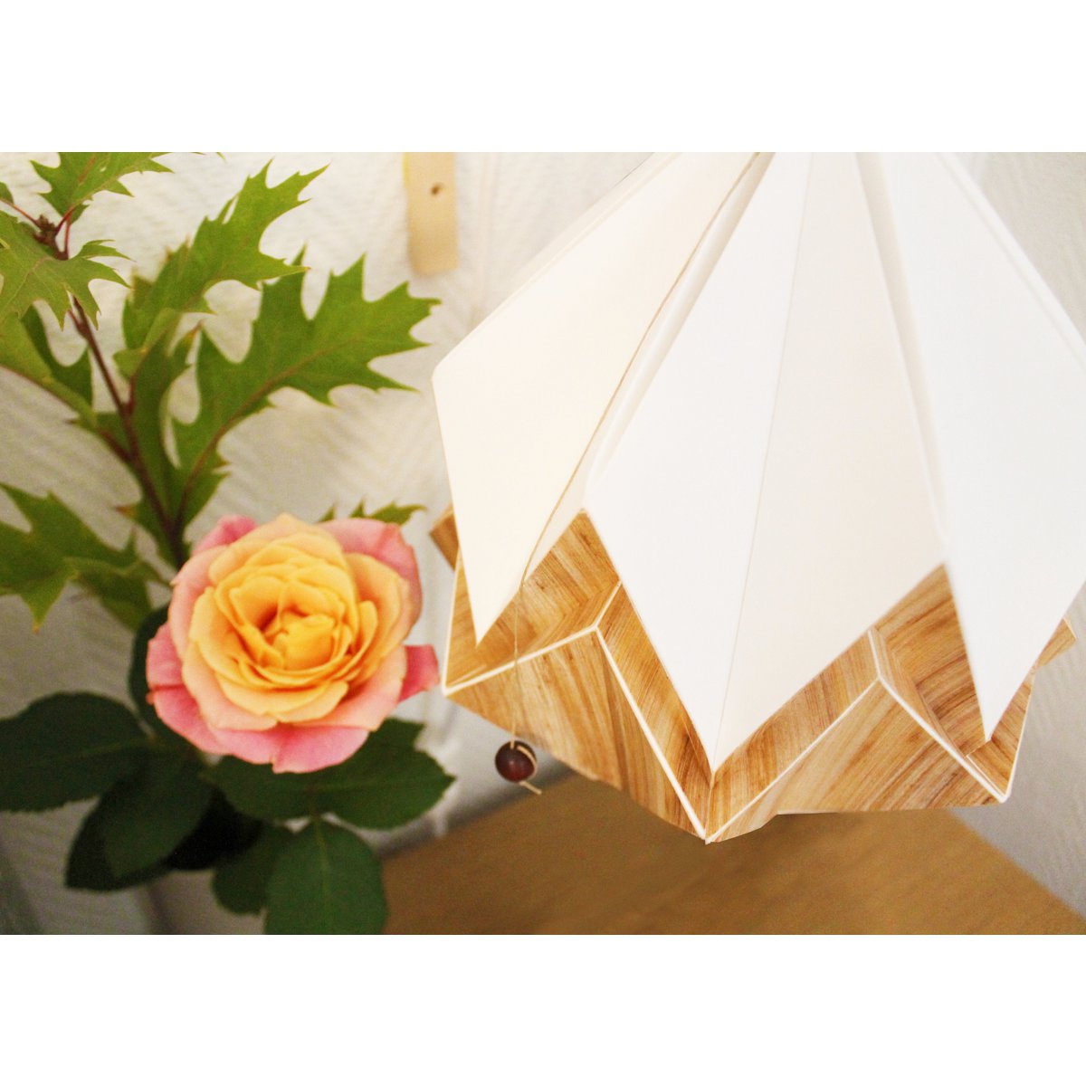 Origami Pendant in Ecowood and White Paper - size S