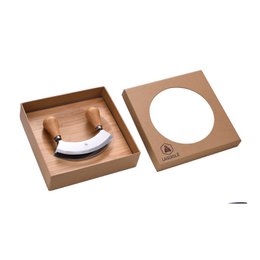 Hachoir berceuse double lame - Planche en bambou - Lame en acier inoxydable - Poignées ergonomiques - Double lame incurvée pour couper facilement tous vos aliments - Taille : 20 X 20 X 2 cm