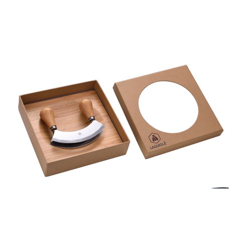 Double blade lullaby chopper - Bamboo board - Stainless steel blade - Ergonomic handles - Double curved blade to easily cut all your foods - Size: 20 x 20 x 2 cm
