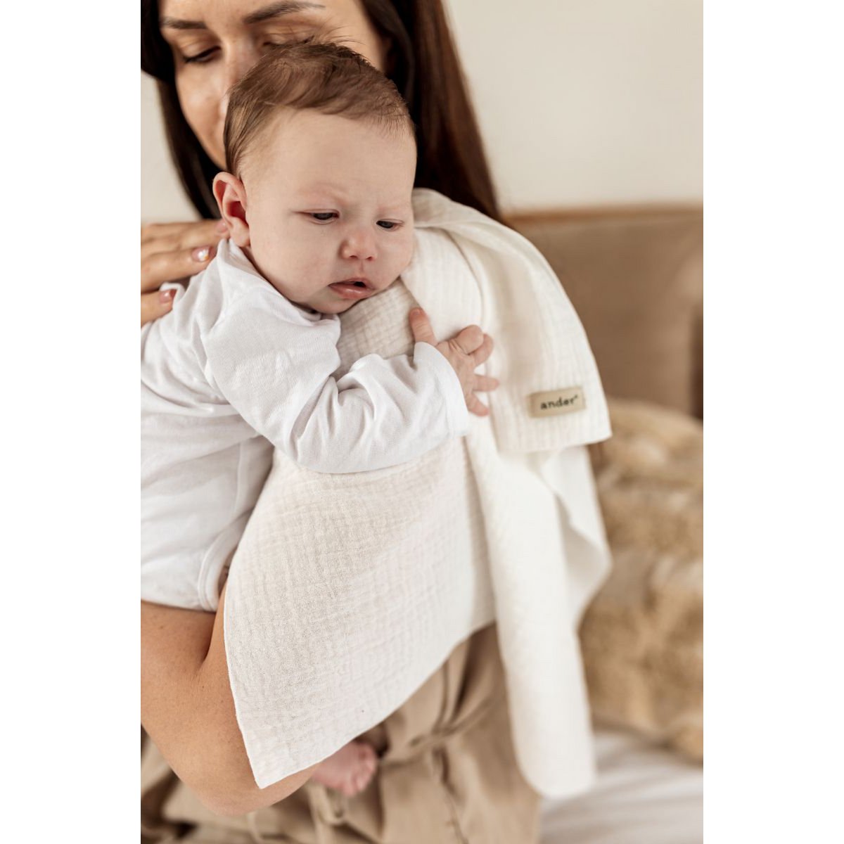 ELENA Musselin-Babywickeltuch – 100 % Baumwolle – Creme