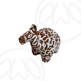  A decorative stone sculpture of a giraffe, featuring a unique spotted pattern in shades of brown. The sculpture has a standing pose, making it suitable for display as a standing decoration.