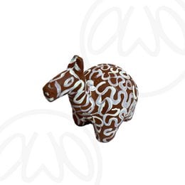 A decorative stone sculpture of a giraffe, featuring a unique spotted pattern in shades of brown. The sculpture has a standing pose, making it suitable for display as a standing decoration.