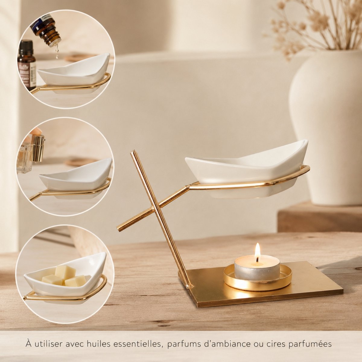 Perfume Burner Inspiration Series – Sailor – Ceramic and Metal Candle Holder – Original and Modern Design – Essential Oils, Scented Waxes – Decoration Idea