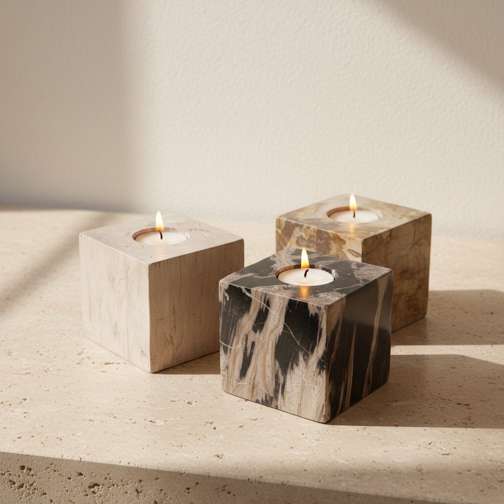 Teelichthalter aus versteinertem Holz – 9 × 9 × 9 cm | Gemischte Auswahl
