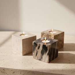 Teelichthalter aus versteinertem Holz – 9 × 9 × 9 cm | Gemischte Auswahl