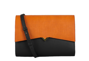 Roma Bag - Black Caviar Leather Base und Rafia Orange Flap