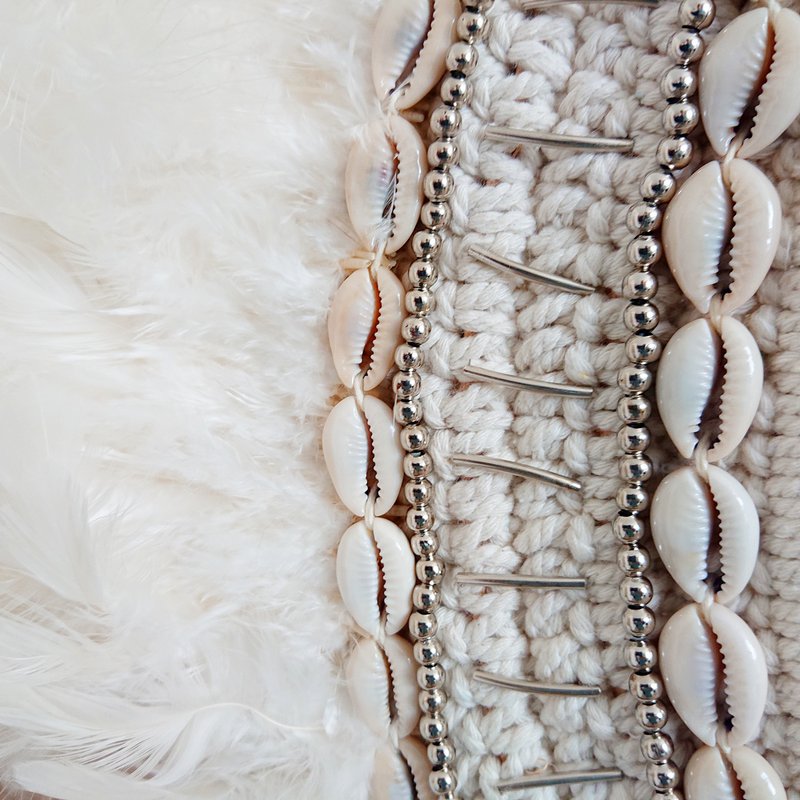 Decorative necklace with feathers and shells