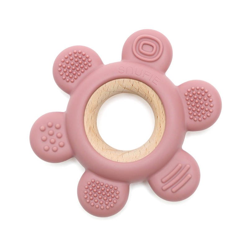 Massaggiagengive in legno e silicone con fiori morbidi e duri | ROSA