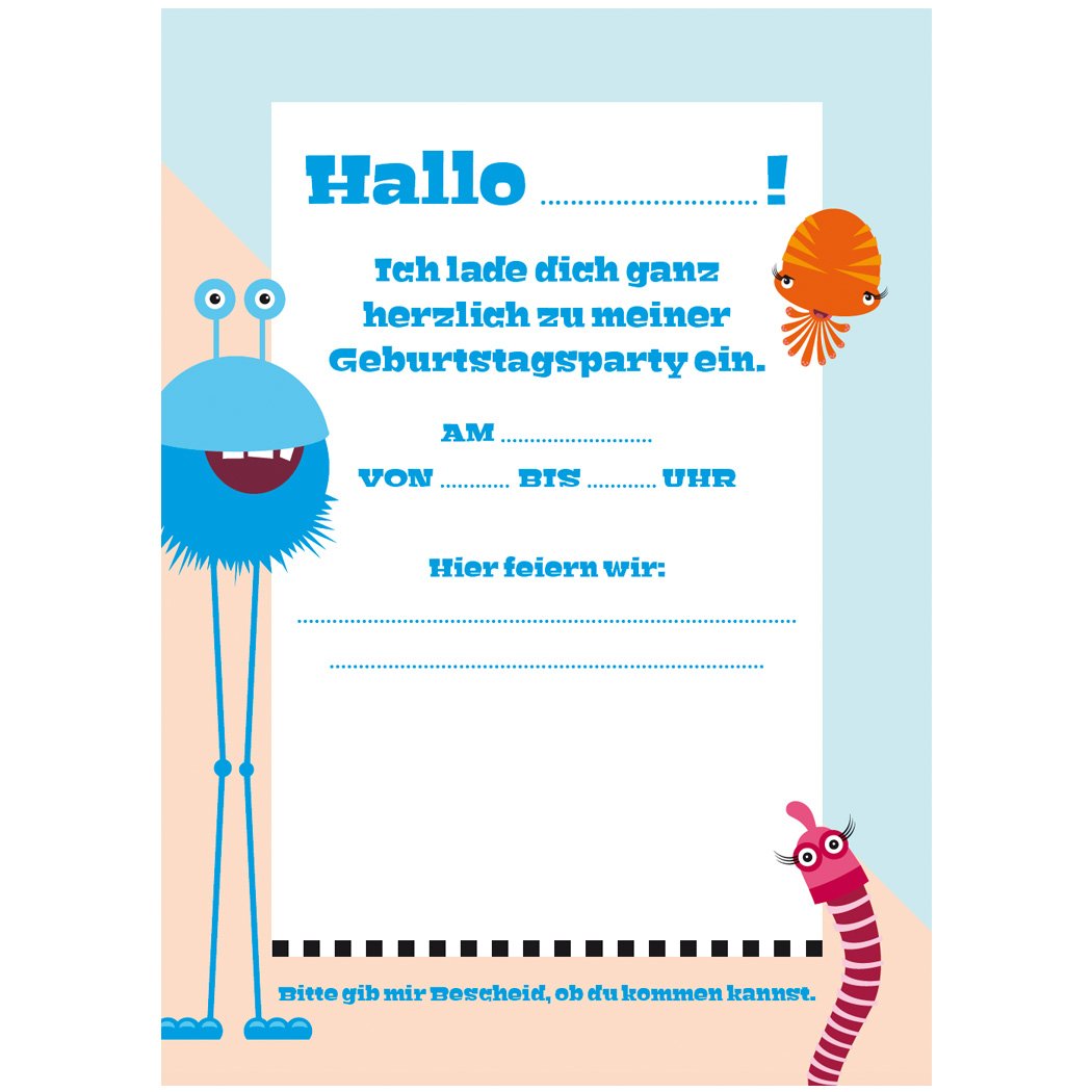 Uitnodigingskaarten kinderverjaardag (Duits) Monstercrew