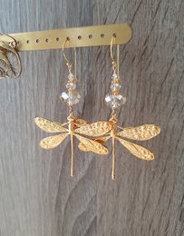 18K vergulde oorbellen met libelle en Golden Shadow