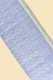 Dupion Silk Hand-Embroidered Table Runner With 6 Table Mats - Blue