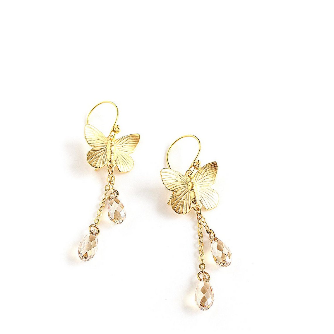 18 Karat vergoldete Schmetterlingsohrringe mit Golden Shadow-Tropfen