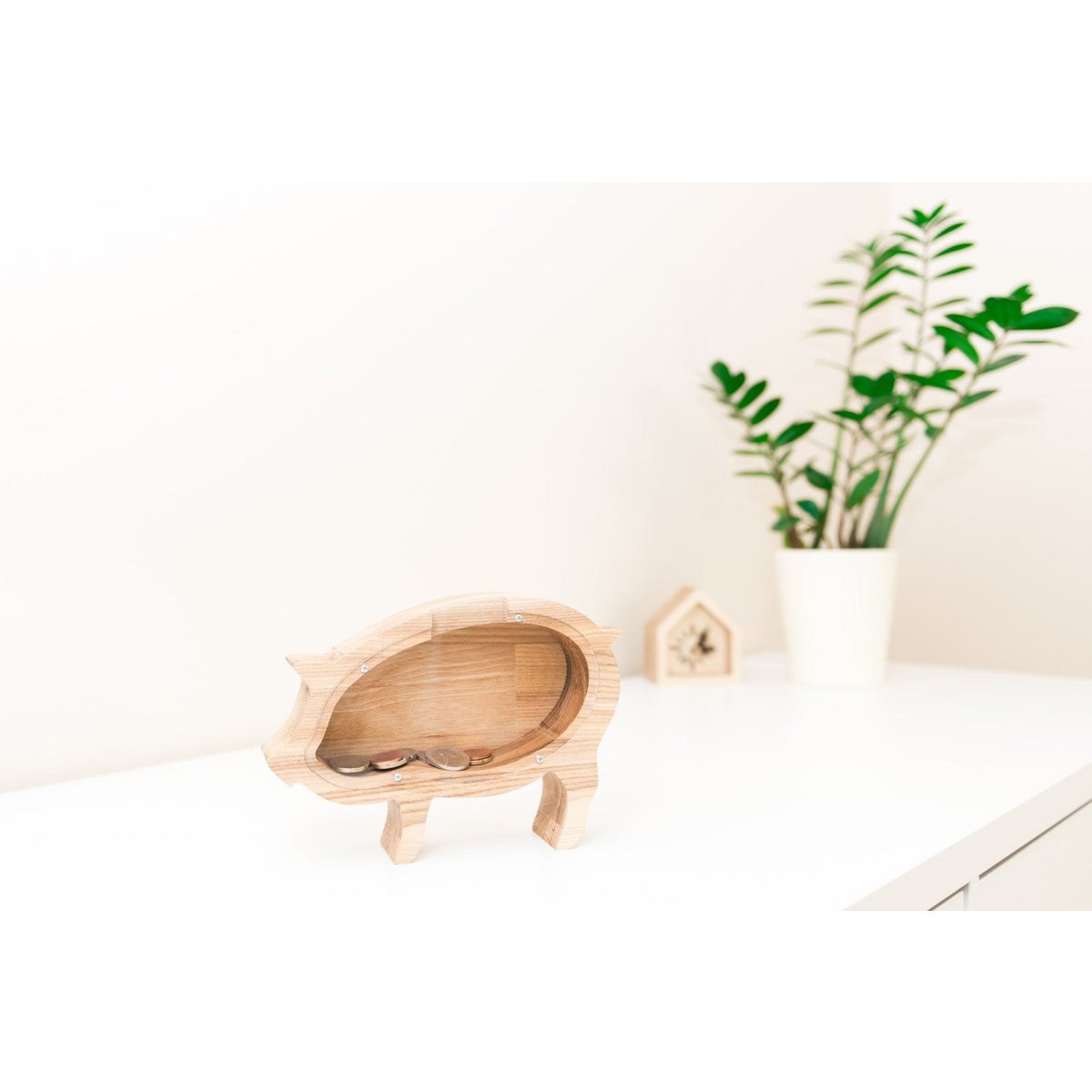 Stor sparegris, træpiggy bank, pengekasse, møntkasse