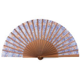 Blau und orange handgefertigte Ikat-inspirierte Seidenlüfter