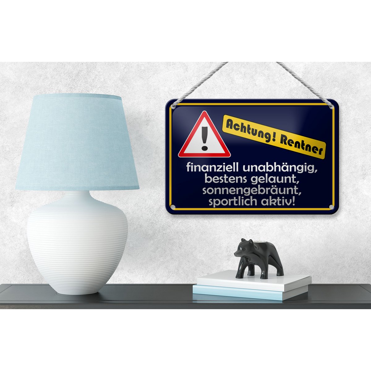 Tin sign saying 18x12cm Attention pensioners decoration