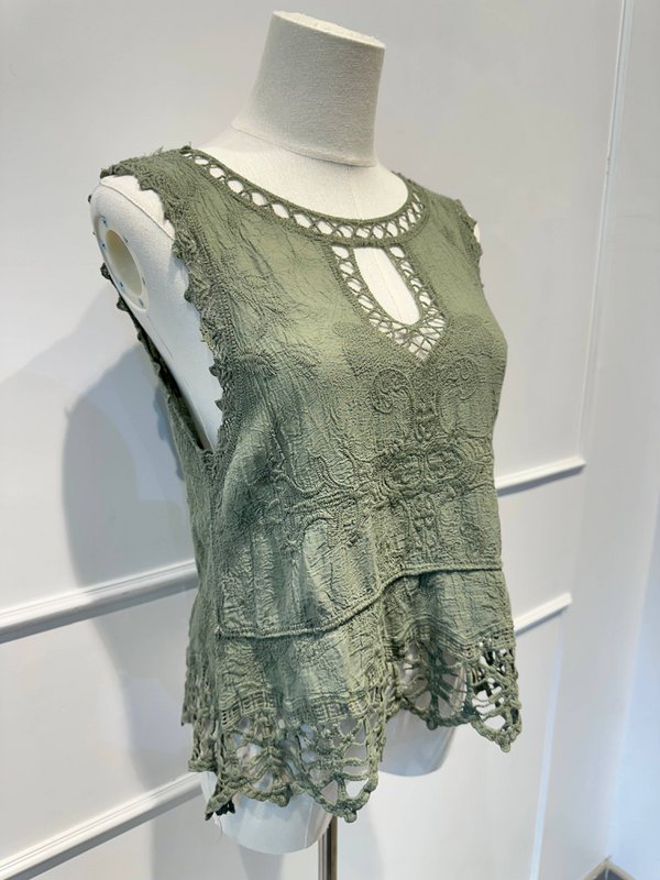 Camiseta sin mangas de encaje bordado - 100% - Made in ITALY